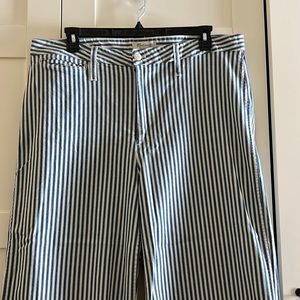 Madewell Striped Wide Leg Cropped Pant - High Waisted 34P